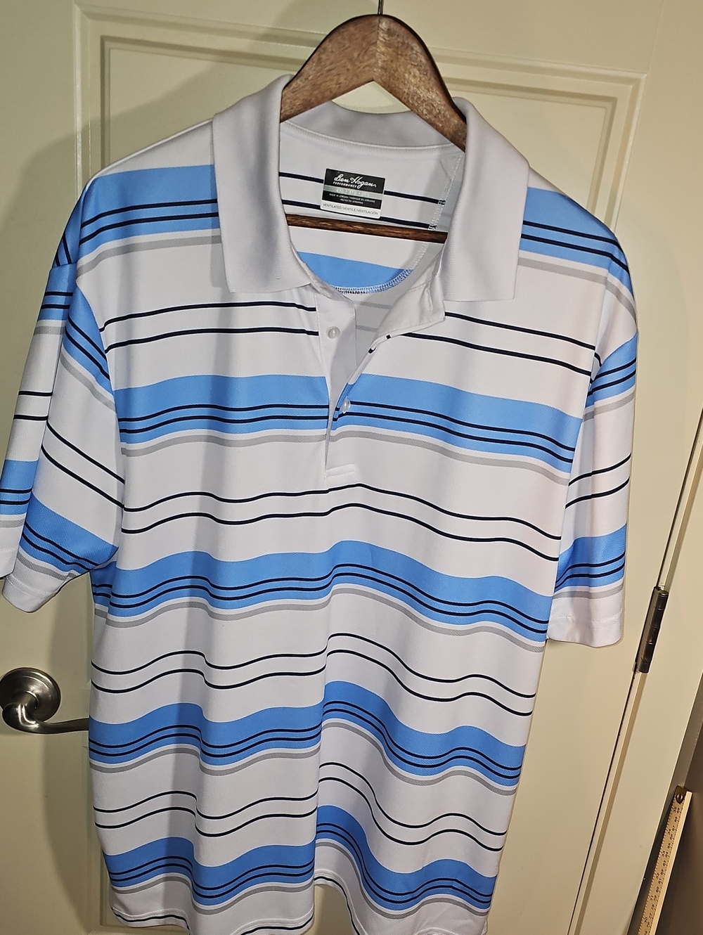 Hogan White, Light Blue & Navy Striped Polo Shirt Size XXL